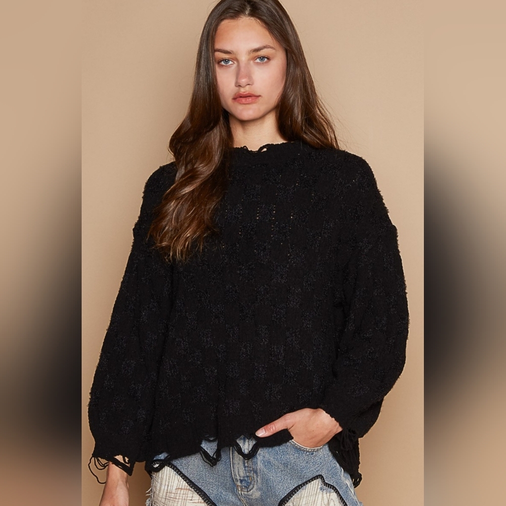 POL Cable Knit Cutout Long Sleeve Sweater